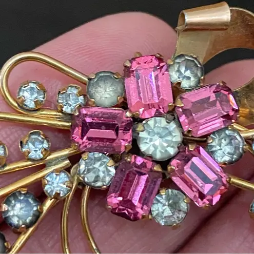 GF Vintage STAR-ART 1/20 12K  Art Deco Pink Flower Rhinestones Pendant Brooch