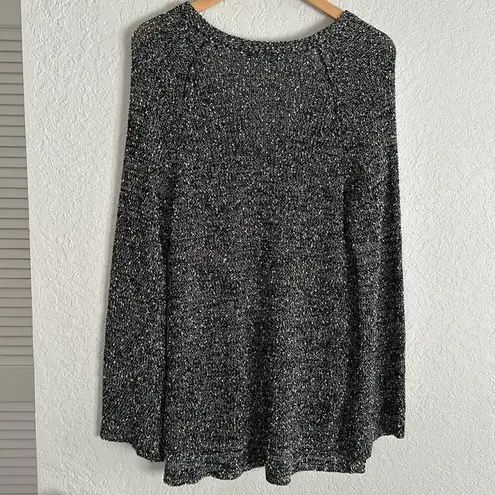Nic+Zoe Grey Marled Linen V Neck Sweater Oversized Large Preppy Minimalist