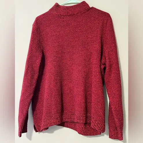 LANDS’ END size XL (18) pullover sweater 1/4 zip neck red burgundy quilted comfy