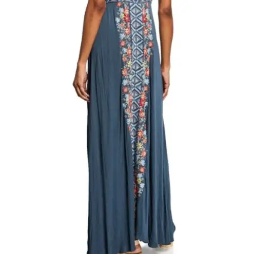 Johnny Was Cassie heavily embroidered Challis maxi dress in slate blue NWT RARE