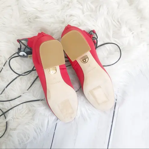 Chiara Ferragni Women's Red Satin Lace Up Hidden Back Zip Heels Size 36