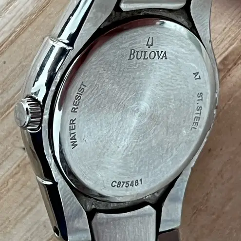 Bulova Diamonds Ladies Watch Pearl Dial Stainless Bracelet Blue Markers 96R55