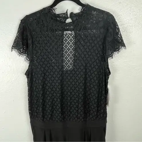 Julia Jordan Classic Black Illusion Lace Blousan Side Pocket Jumpsuit, Size 16