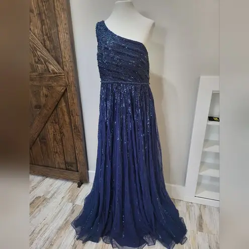 Mac Duggal EMBELLISHED ONE SHOULDER A-LINE GOWN NWOT size 12 blue (5220)
