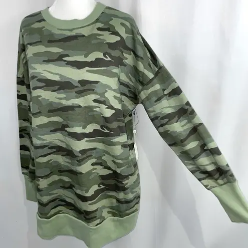 Caslon New Camo Print Side Slit Oversized Sweatshirt Cotton Crewneck Green