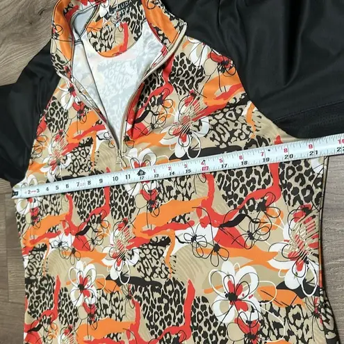 Bermuda Sands 1/4 Zip Golf Pullover Long Sleeve Orange Black Print Size Large