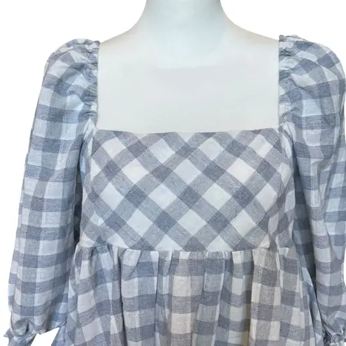 Judith March Babydoll Dress Size Medium Light Blue Gingham Mini Pockets Coquette