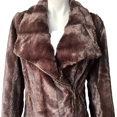 Dennis Basso Dennis by  Brown Faux Fur Moto Jacket, Sz S