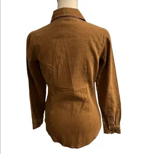 DG2 Embellished Distressed Wash Denim Shacket Brown Size XS