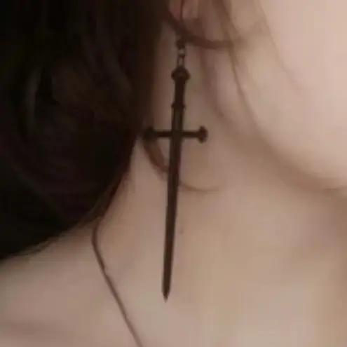 Black Goth Sword Pendant Long Hook Earrings