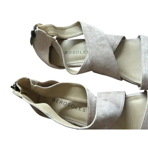 Aerosoles Women's Beige Faux Suede Gladiator Strappy Wedge Heel Sandals size 9