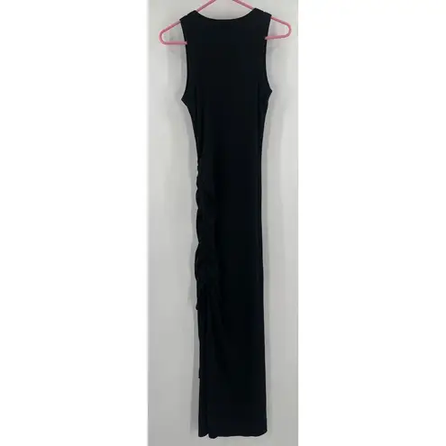 Michael Stars NEW Marine Dress Size Small Black Ribbed Ruched Tie Maxi Bodycon