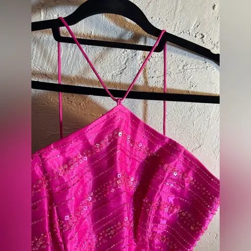 Blondie Nites Pink Asymmetrical Backless Bustier Crop Top