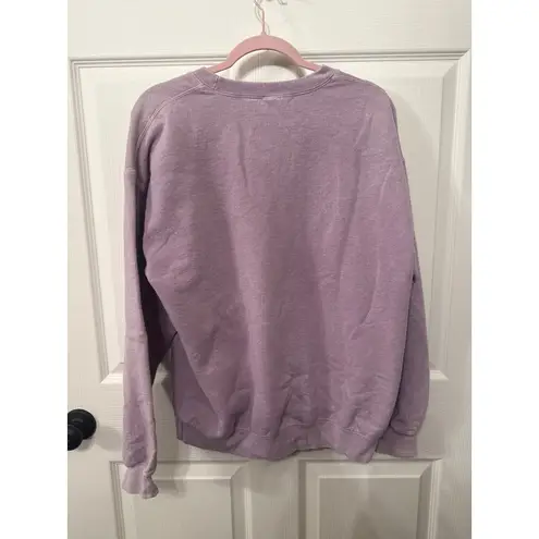 Sweet Claire Smiley Face Crew Neck Purple Oversized Sweatshirt, S/M