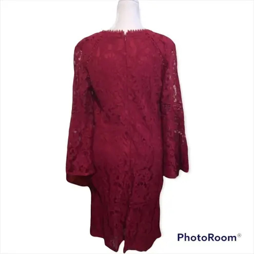Isaac Mizrahi LIVE! Burgundy Macrame Lace Sheath Dress Bell Sleeves Size 6