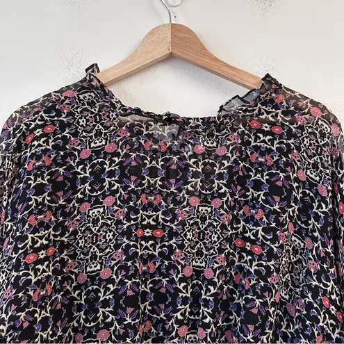 MISA Los Angeles  Vera Floral Long-Sleeve Ruffle Blouse Black Size S Flow…