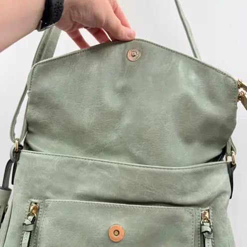Sage Green Faux Leather Crossbody Bag Women’s Adjustable Strap Tassel Pocket