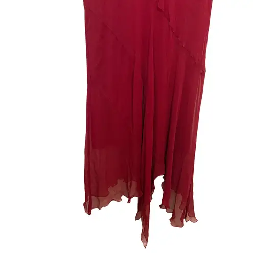 Jonathan Martin Silk Velvet Burnout Maxi Dress Red Cowl Neck Y2K Romantic 8