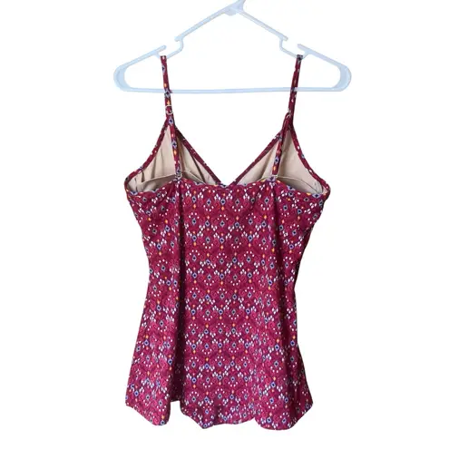 Garnet Hill Red Geometric Print Built-In Bra Tankini Swim Top Size 14