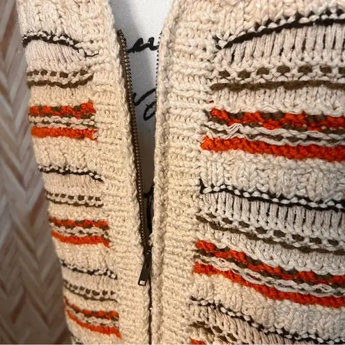 Jones New York  Hand Knit‎ Sweater Vest Front Zip Striped Linen Blend L