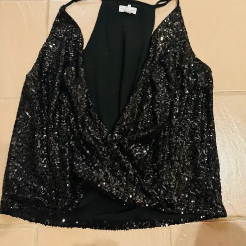 love on a hanger  SEXY BLACK SEQUIN PLUNGING NECKLINE TANK TOP LARGE