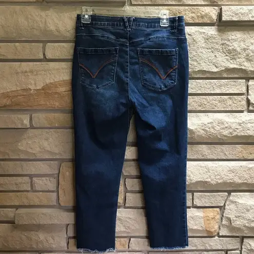 Democracy Ab Solution Straight Leg Jeans Dark Wash raw hem Rainbow thread 6