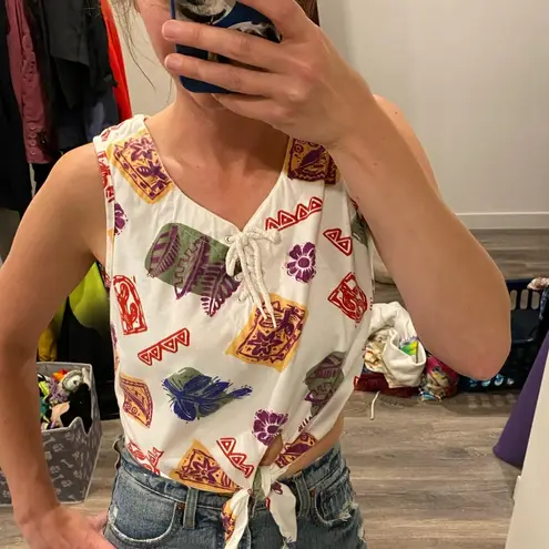 Gitano vintage 80s 90s crop top tie front tank funky geometric graphic medium Multiple