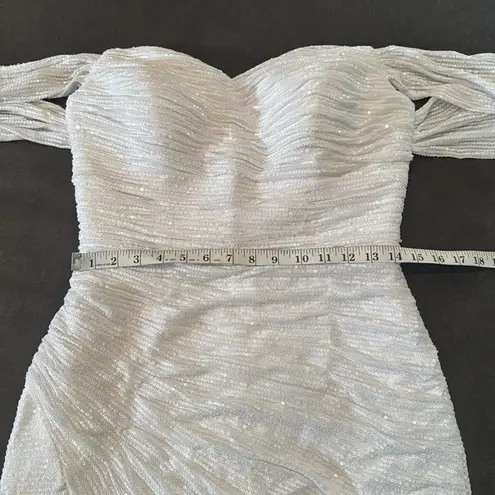 Women’s White Fully Sequined Off the Shoulder Dress Leg Slit Zip Up Back Size 8
