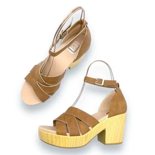 Dr. Scholl’s Blissful Platform Clog Sandal Brown Faux Leather Women's Size 8.5