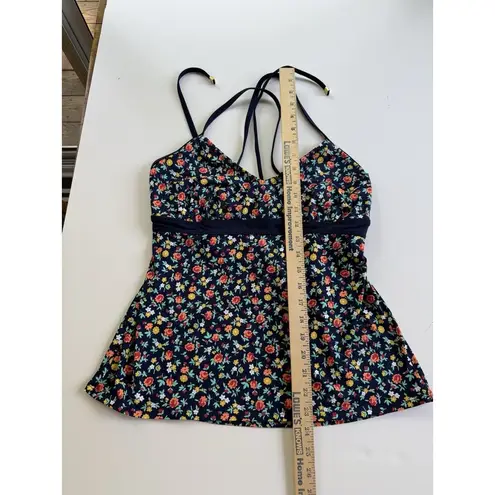 Lands End floral ditsy blue laced back tankini top UPF 50 size 12D No Pads