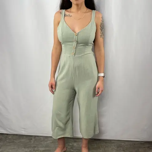Newbury Kustom Tie Back Wide Leg Cropped Jumpsuit in Light Green Size Small