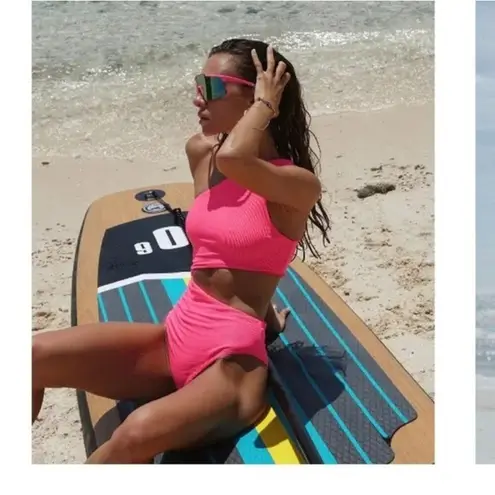 Beach Riot Celine One Shoulder Ribbed Swimsuit Neon Pink Size Large