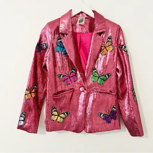 Queen of Sparkles Butterfly Pink Sequin Blazer Size XS