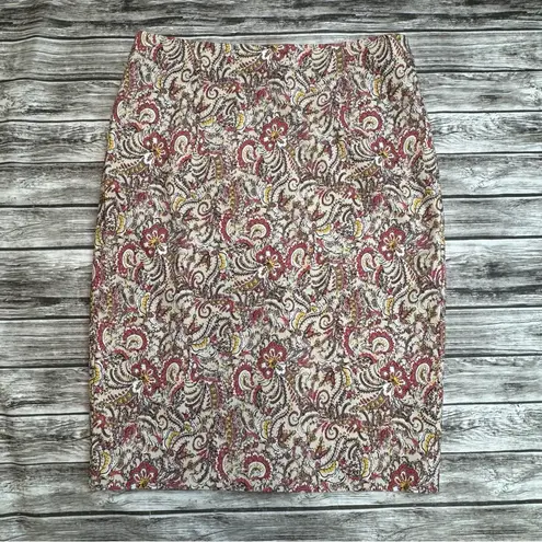 Charter Club  Womens Paisley Pencil Skirt Cream Brown Yellow Red 10 Elastic Waist