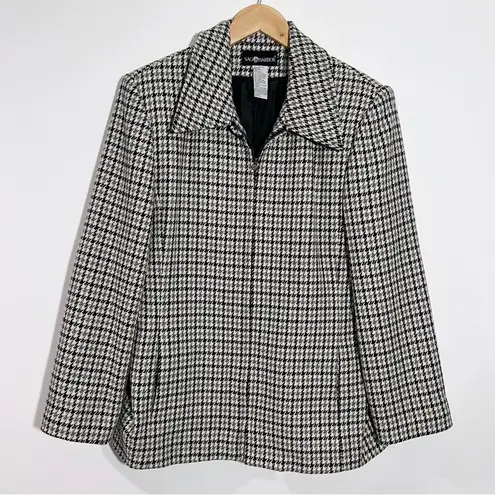 Sag Harbor Houndstooth Wool Blend Full Zip Jacket Size 14 Black