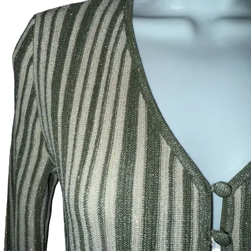 HOUSE OF HARLOW 1960 Striped Button Front Olive Green & Cream Metallic NWOT XS