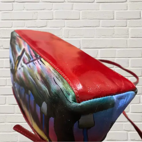 Leather Collectible Hand Painted Crossbody Shoulder Bag Purse 10.5x7x3 Sharif Red