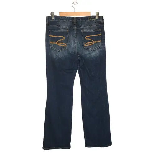 Seven7  Mid Rise Flare Leg Light Distressing Wiskering Denim Jeans Womens Blue 12