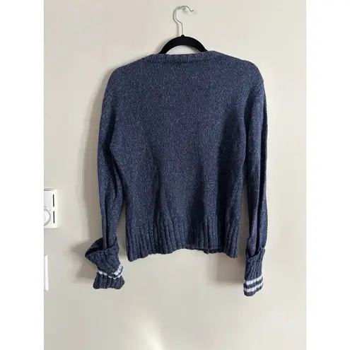 VTG Y2K Weather Vane Womens Large Knit Sweater V Neck Striped Cotton Bodycon Blue