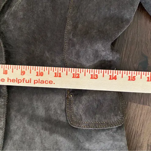 June Leather Suede Blazer Jacket Brown Silk Chiffon Lining M Brown Size M