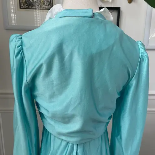 Vintage 60s 70s Turquoise Carol Gowns by Mr Walter 2pc Gown Long Halter Dress XS Blue