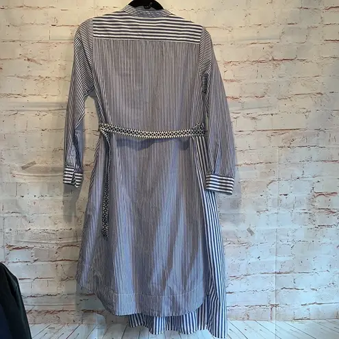 Max Mara weekend Dress striped cotton 4 stand up collar blue white belted pockets