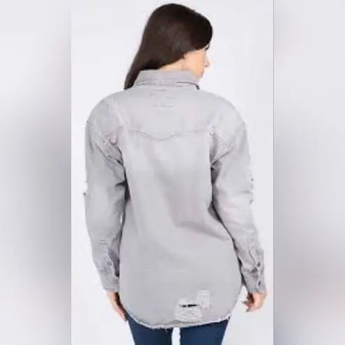 American Bazi Gray Deconstructed Denim Shacket (S)