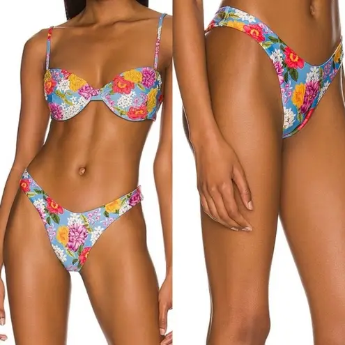 Agua Bendita X Revolve Avy Reversible Bikini Bottom in Blue & White Eden Floral