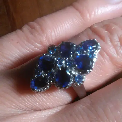 African Amethyst and Simulated Purple Diamond Stainless Steel Ring (Size 6)