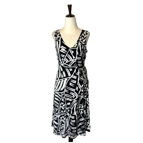 Nic+Zoe Black And White Jersey Moonlit Palm Sleeveless Fit And Flare Dress XS