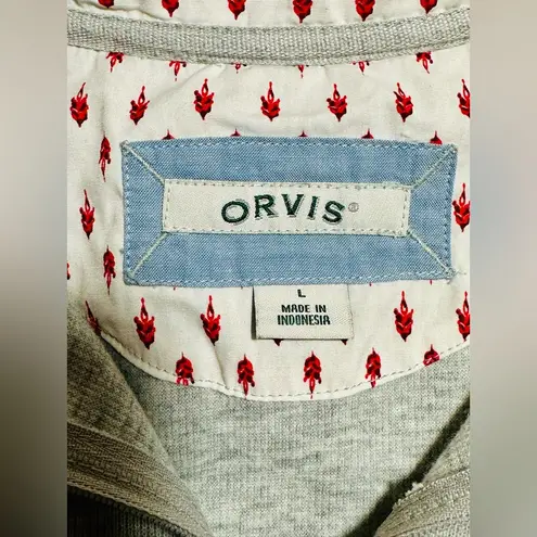 Orvis Sweatshirt Womens Large Gray Flip Cuff 1/4 Zip Pullover Preppy Lightweight