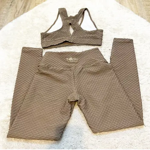 Booty By Brabants  BBB Croco Croc Skin Bra and Leggings Matching Set Tan O/S