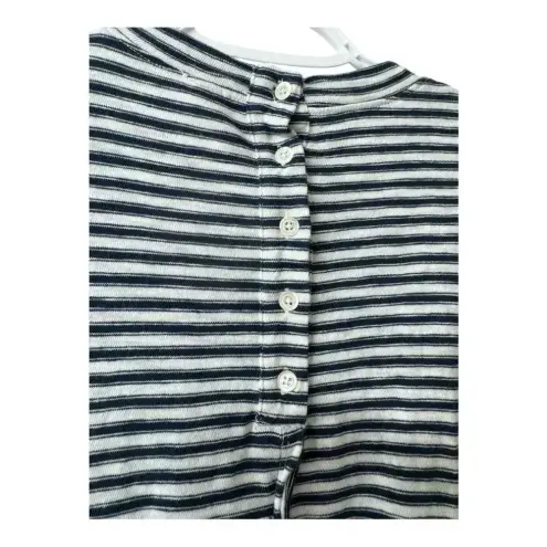 Free People WE THE FREE Navy & White Striped 3/4 Sleeve‎ Cotton Top - Open Back w/ Buttons s