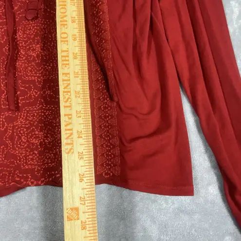 Democracy Embroidered Women Peasant Top XL Roll Tab Sleeves Red Cottage Stretch